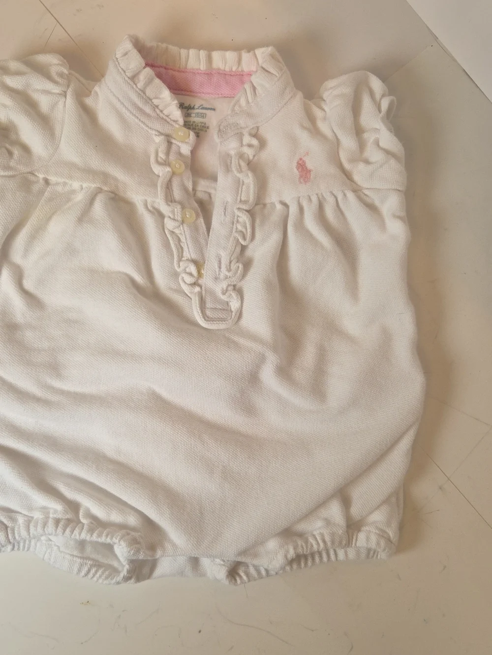 Ralph Lauren White Baby Polo Top with Pink Pony Embroidery